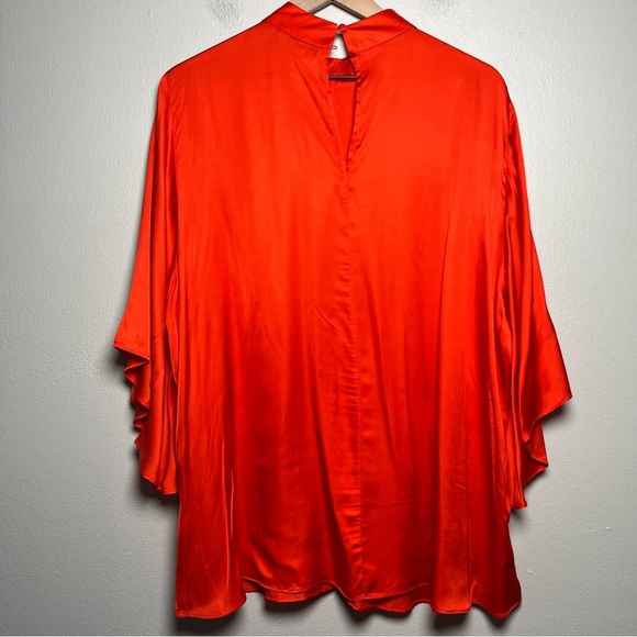 NEW Lane‎ Bryant Women Blouse 18 Red Relaxed Flutter-Sleeve Mock-Neck Top Satin - Picture 13 of 16